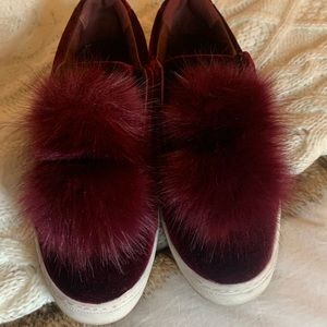 Velvet Pom Pom slip ons